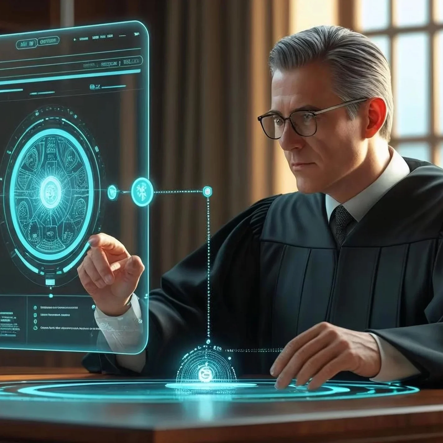A judge using AI. For thumbnail usage.